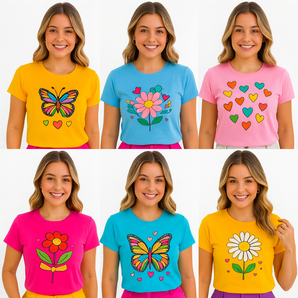 Kit 4 Blusa Feminina T-shirt Baby Look Camiseta Roupas Femininas- Kit com 4 ou 1 T-shirt Feminina Sortidas
