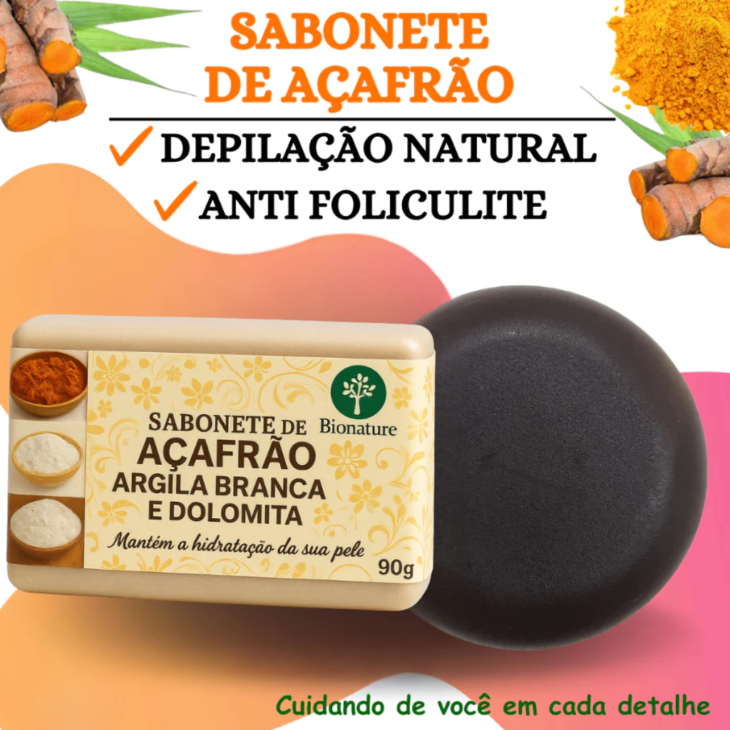 Sabonete de Açafrão dolomita Depilação natural Anti Foliculite Clareador 90g - Skin Care — imagem 1