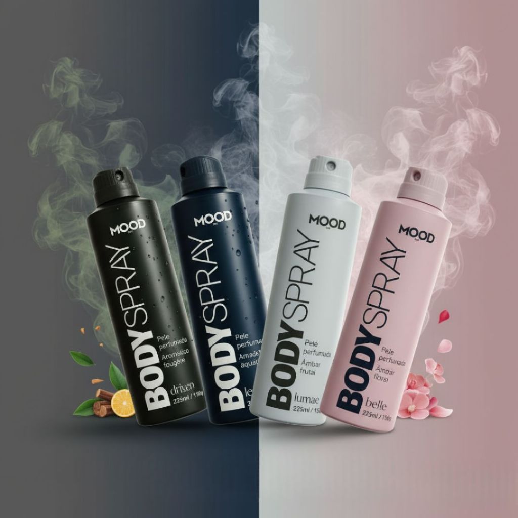 Body Splash Spray Perfumado Mood: Driven, Legend, Lumae & Belle - Frag Masculinas e Femininas 100ml
