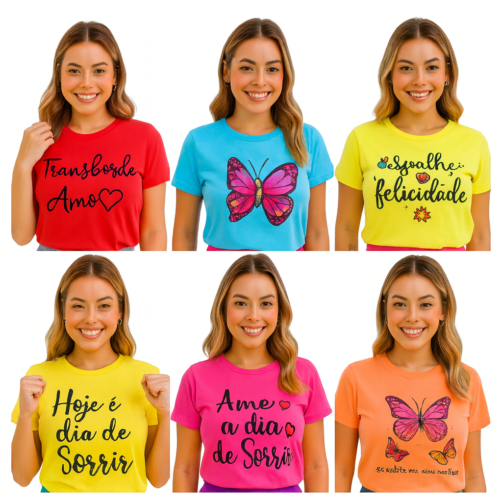 Kit Sortido 1 ou 2 Camiseta Feminina Básica Premium Manga Curta Algodão Confortável Casual Moda Feminina