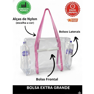 Bolsa Transparente EXTRA GRANDE JUMBO Bolsos laterais e frontal Cristal PVC Alça Nylon Praia Piscina uso institucional em Oferta na Shopee