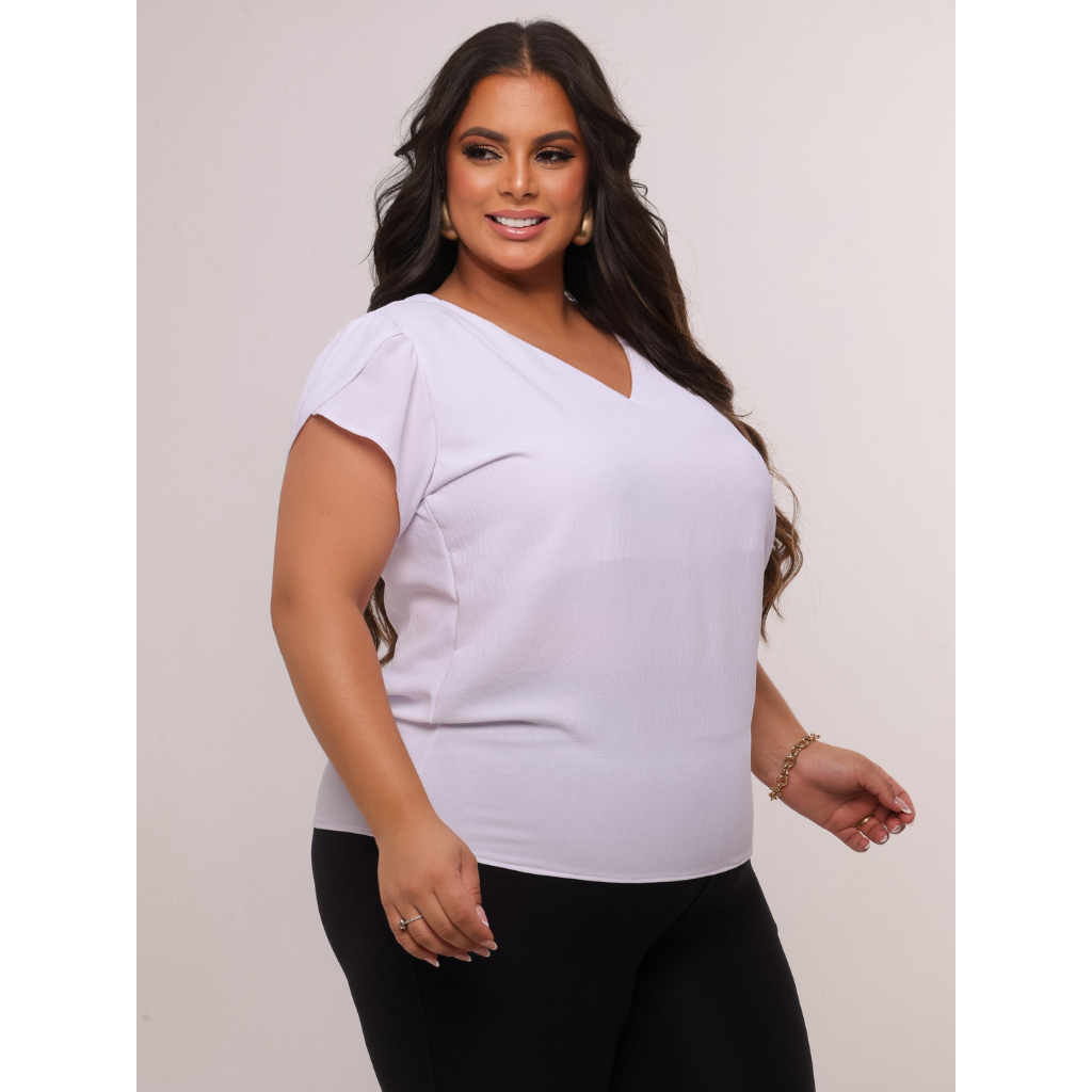 Blusa Plus Size Manga Princesa  Verão Tecido Duna Forrada Veste do 46 ao 54