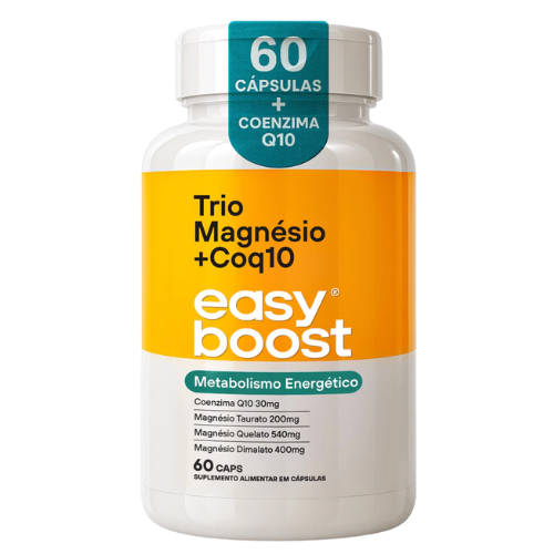 Trio Magnésio - Dimalato, Quelato, Taurato + Coenzima Q10 Easy Boost 60 Caps Mix Magnésio 3 tipos