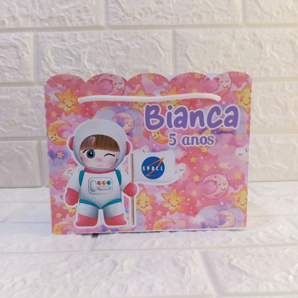 Sacolinha Surpresa Astronauta Menina Personalizada - Lembrancinhas Personalizada - Festa Infantil - Festa de Aniversário