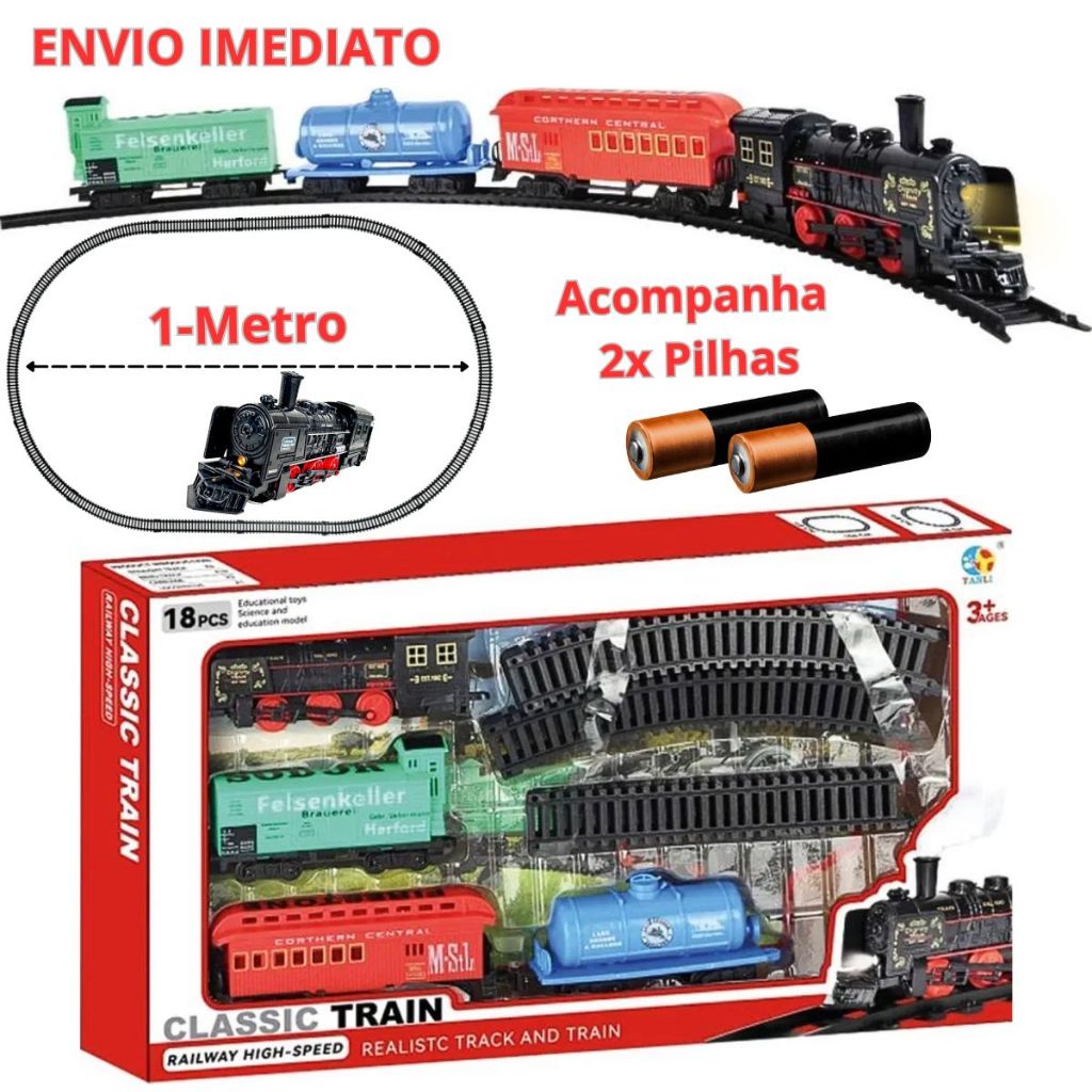 Ferrorama Trem Elétrico 18 Peças Trenzinho Locomotiva Com Luz