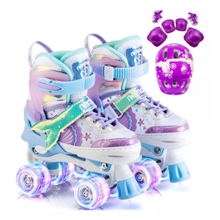 Patins 4 Rodas Arco Íris Luz De Led E Glitter + Kit Proteção em Oferta na Shopee