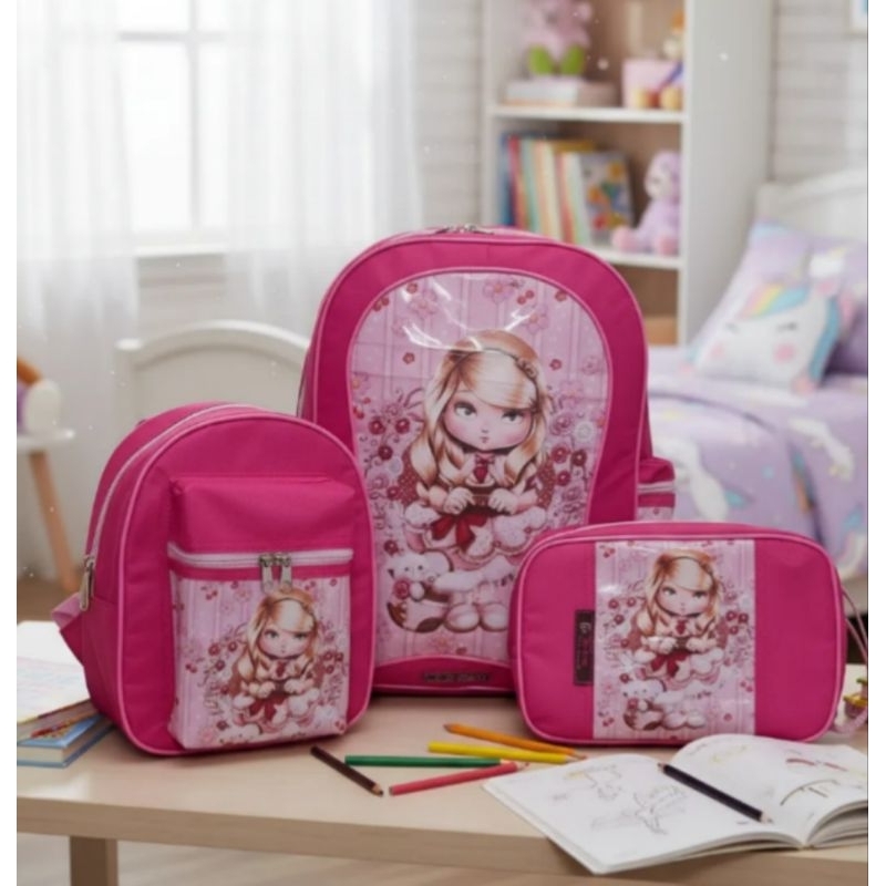 KIT MOCHILA ESCOLAR + LANCHEIRA TÉRMICA + ESTOJO - JOLIE LOIRA - RECRIARTE KIDS