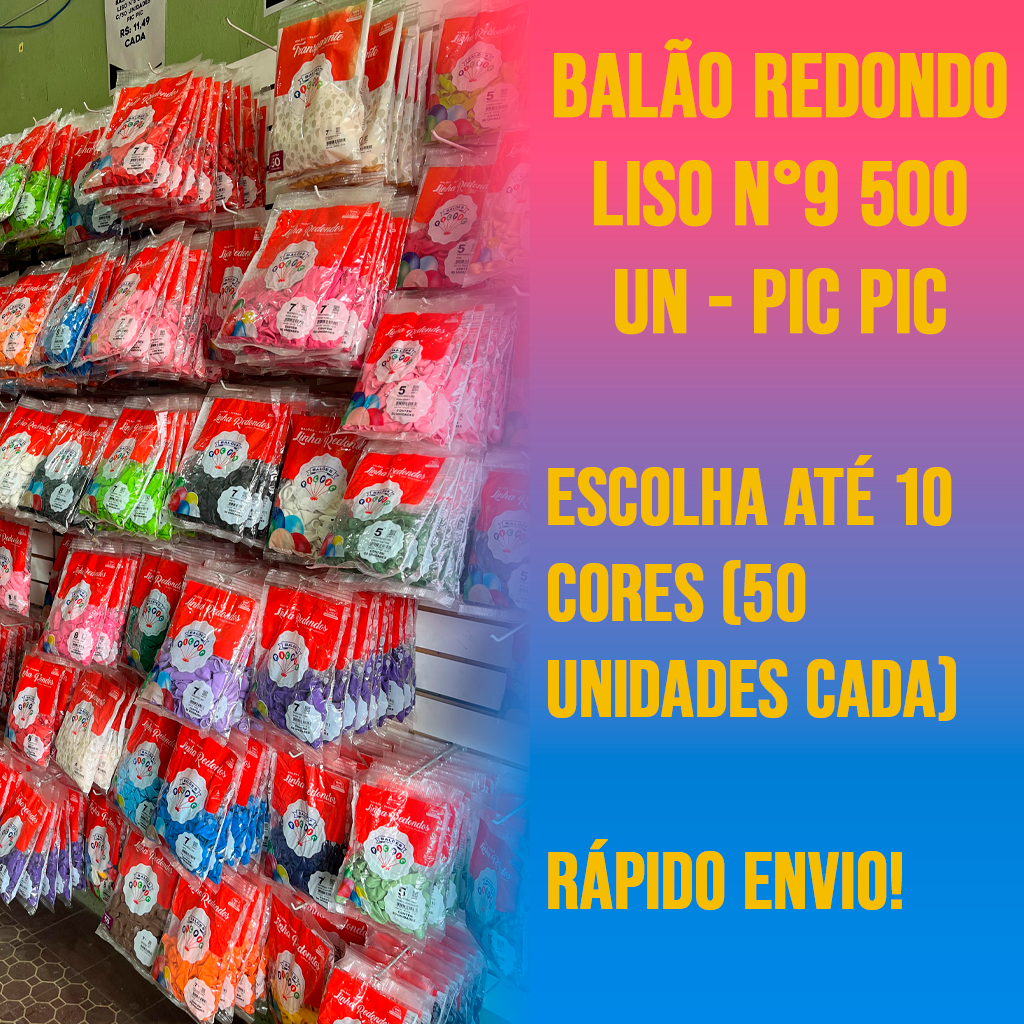 Balão bexiga redondo N°9 para festa 500 unidades (ESCOLHA até 10 cores) - Pic Pic em Oferta na Shopee