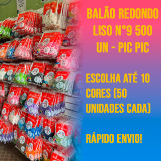 Balão bexiga redondo N°9 para festa 500 unidades (ESCOLHA até 10 cores) - Pic Pic em Oferta na Shopee