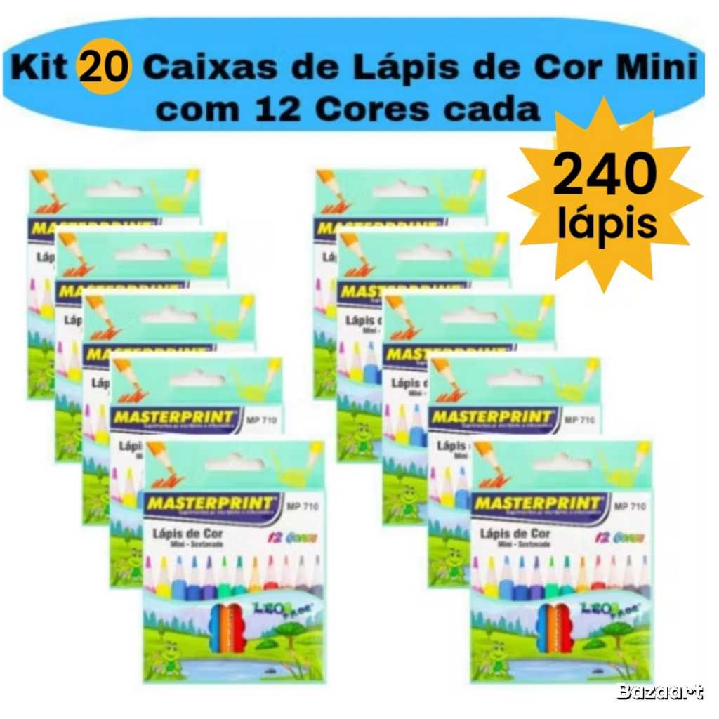 Kit 20 Caixa de Lápis de Cor Mini Sextavado Caixa com 12 Cores Escolar Masterprint em Oferta na Shopee