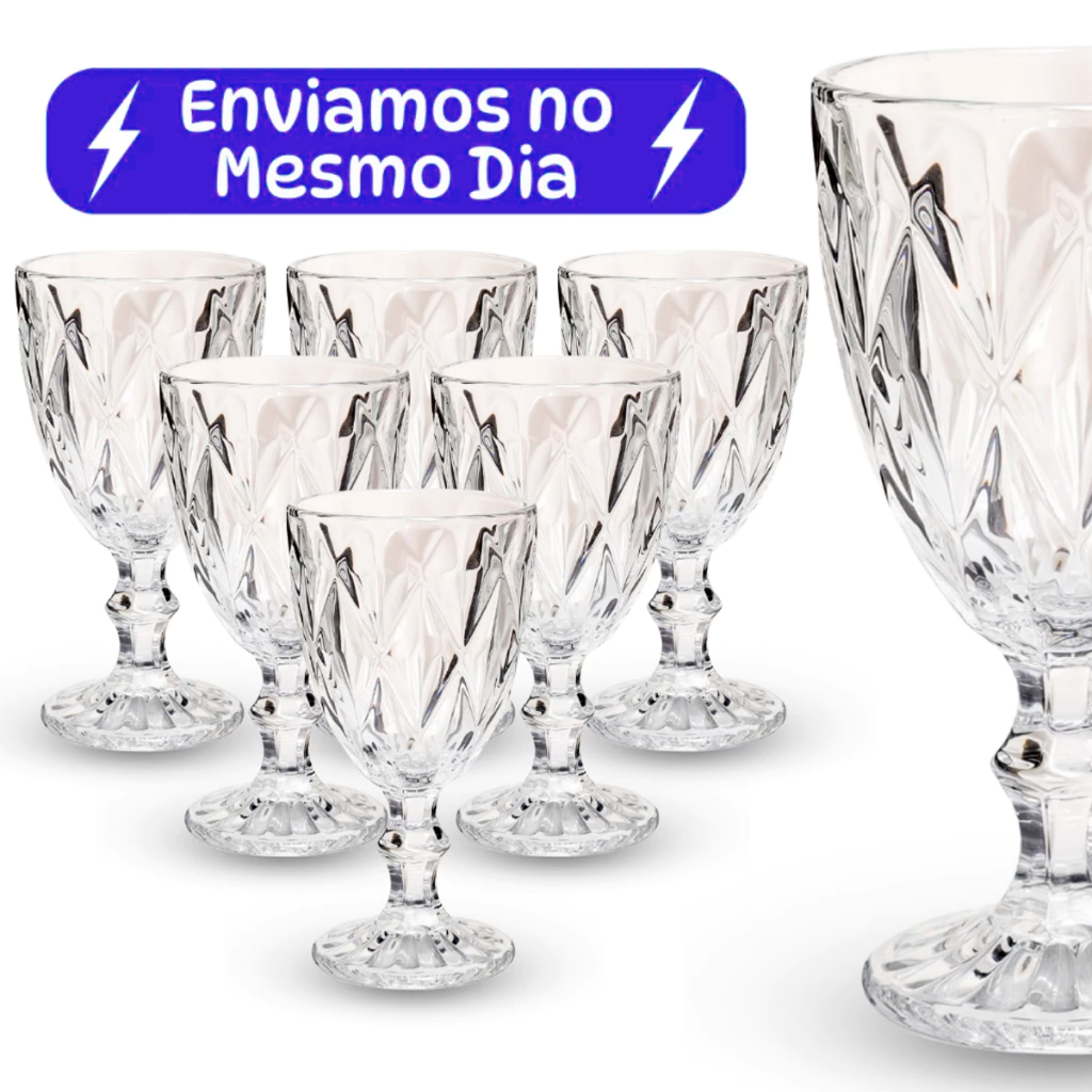 Jogo 6 Taças Diamante de Vidro Transparente Bico de Jaca Abacaxi 330ml Taça Suco Vinho Luxo Gourmet em Oferta na Shopee