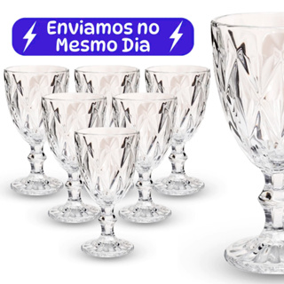 Jogo 6 Taças Diamante de Vidro Transparente Bico de Jaca Abacaxi 330ml Taça Suco Vinho Luxo Gourmet em Oferta na Shopee