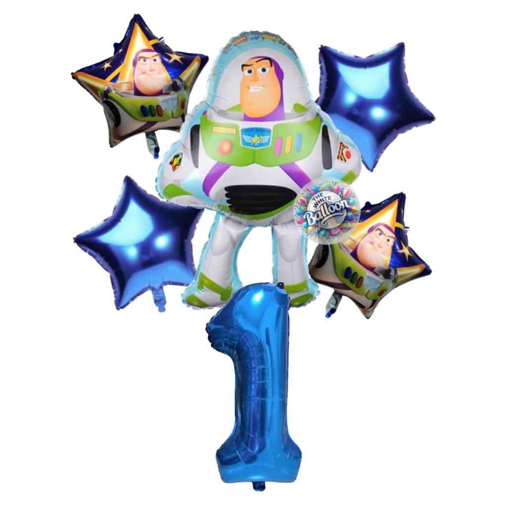 Kit c/ 5/6/7 Balão Toy Story Buzz Lightyear 70 cm Estrela Estampada e Número 75 cm Decoração Festa