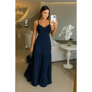 Vestido Longo Bella Duna com Forro e Zíper nas Costas em Oferta na Shopee