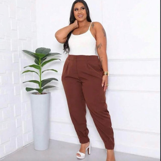 Calça Cenoura Plus size Alfaiataria Feminina Cintura Alta Barra plissada
