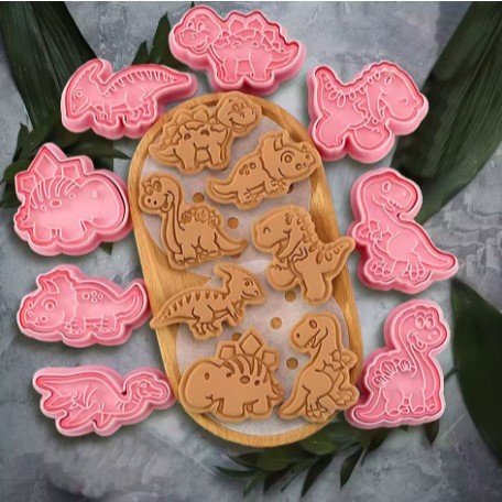 KIT C/8 Marcador Cortador de Massas Dinossauro Baby Molde Biscuit Pasta Americana Artigo de Confeitaria