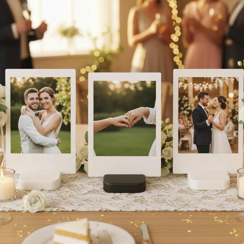 Kit Porta Retrato  Polaroid Base Suporte Apoio Para Foto Polaroide Decoração Festa Cartão Menu Casamento Decoração Festa