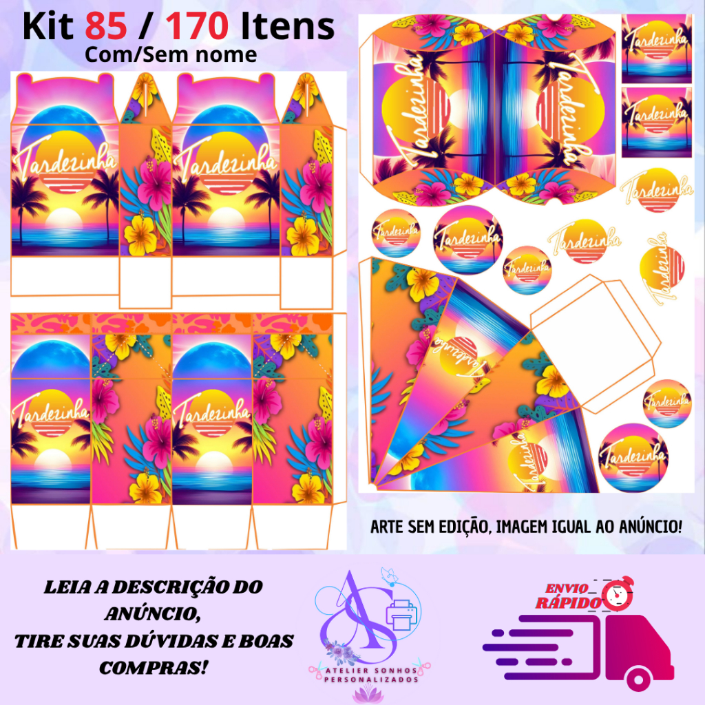 Kit com 85/170 itens lembrancinhas TEMA: TARDEZINHA (COM/SEM NOME) - Envio Rápido