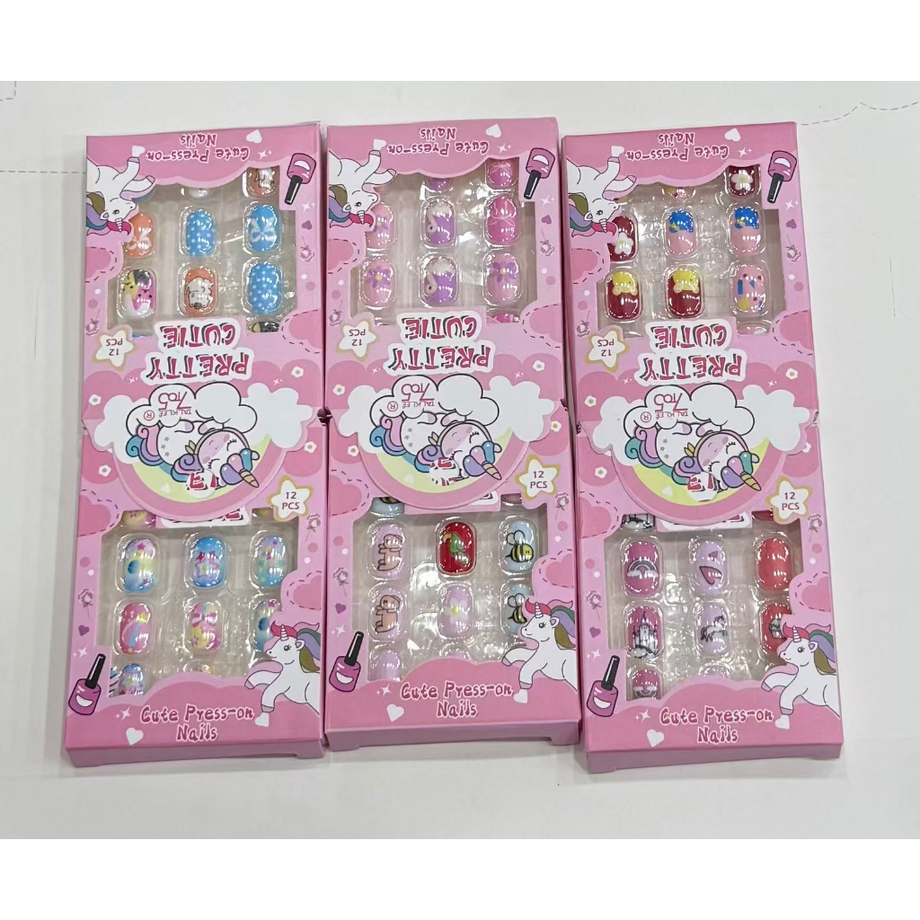 Kit 60 Unhas Postiça Infantil 5 Caixas （1caixa com 12 unhas）Contém Comprimidos de cola sólida