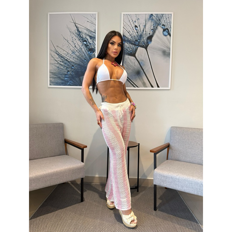 Saída de praia tricot Calça pantalona / tendência verão 2026 em Oferta na Shopee