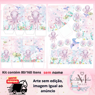 Kit com 80/160 itens lembrancinhas TEMA FUNDO DO MAR MENINA (SEM NOME) - Envio rápido!!! em Oferta na Shopee