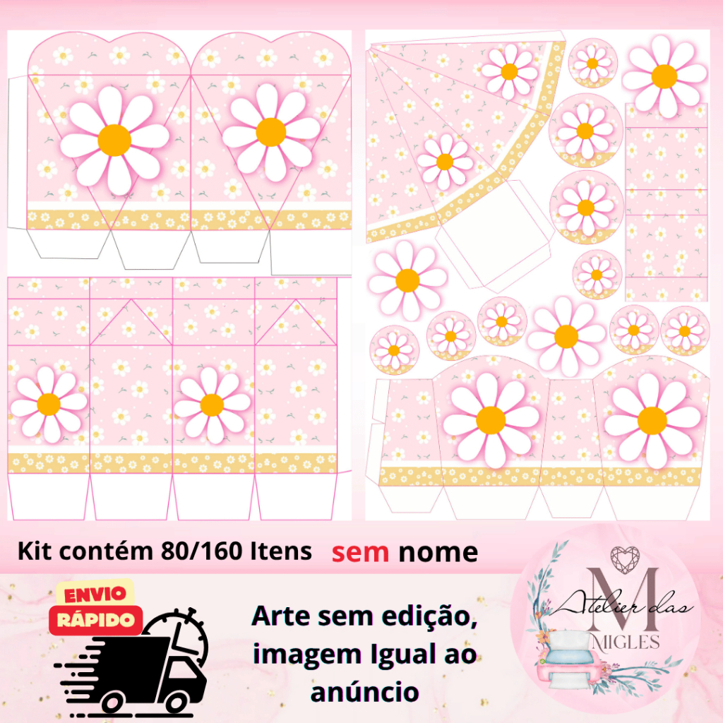 Kit com 80/160 itens lembrancinhas TEMA MARGARIDA (sem nome) - Envio rápido!!! em Oferta na Shopee