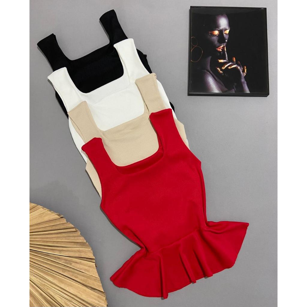 Blusa Bata Regata Feminina Com Babado Peplum Ribana Canelado Modal Verão Realize Trico Rodadinha