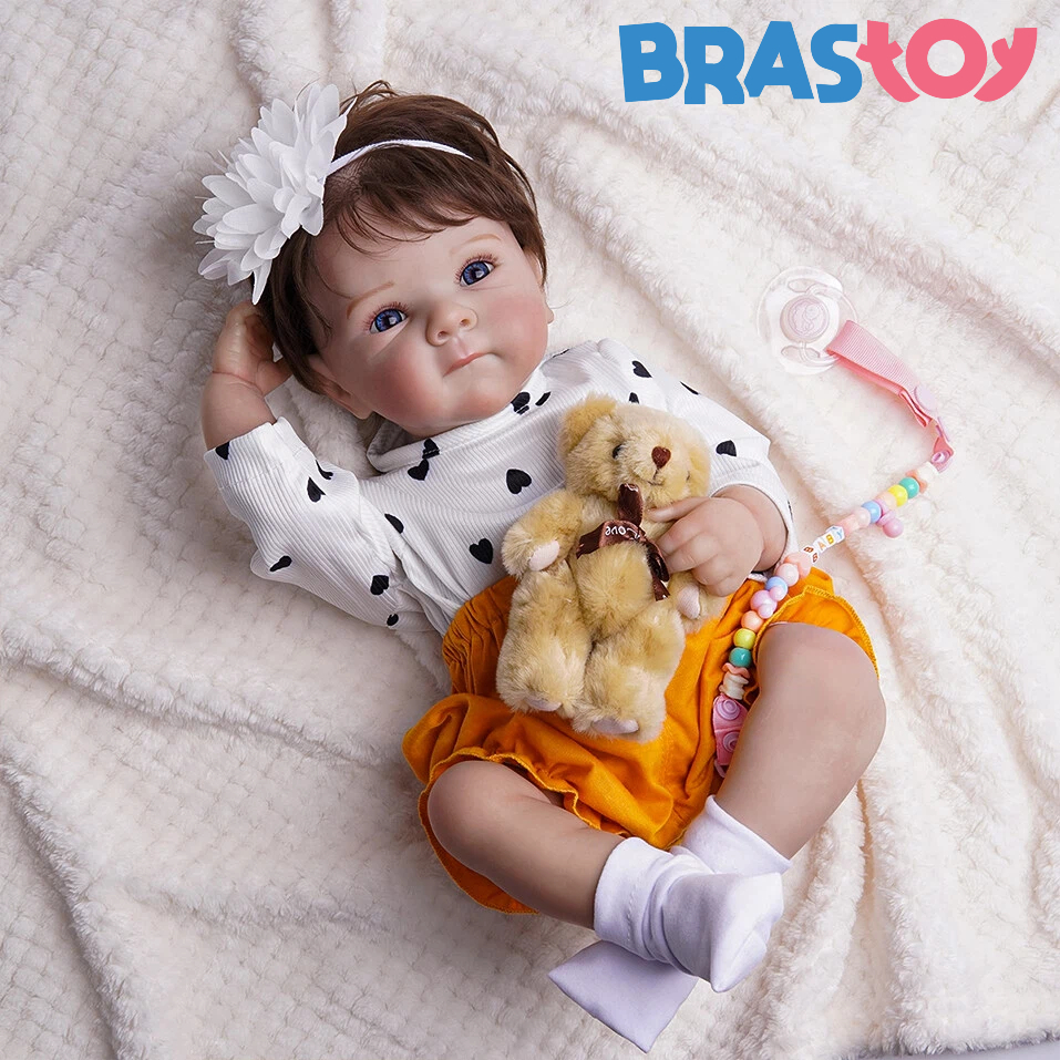 Brastoy Bebê Reborn Boneca 100% Original Silicone 48cm Menina Banho