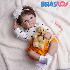 Brastoy Bebê Reborn Boneca 100% Original Silicone 48cm Menina Banho