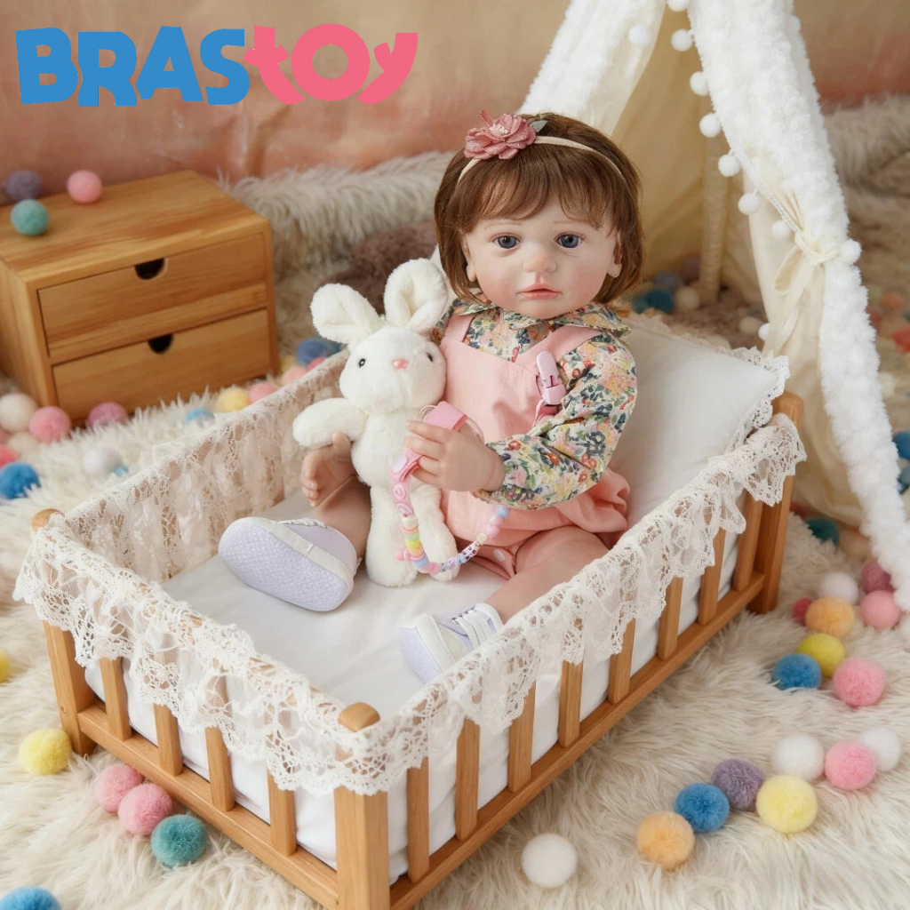 Brastoy Bebê Reborn Boneca Silicone 55cm Menina Olho Azul