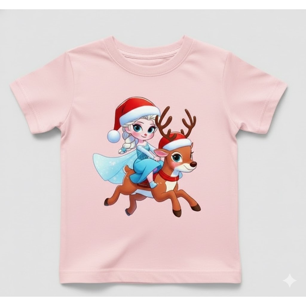 Camisa Personagem Infantil  Gorro Rena 100% Algodão Malha 30.1 Penteado Confortável Promoção