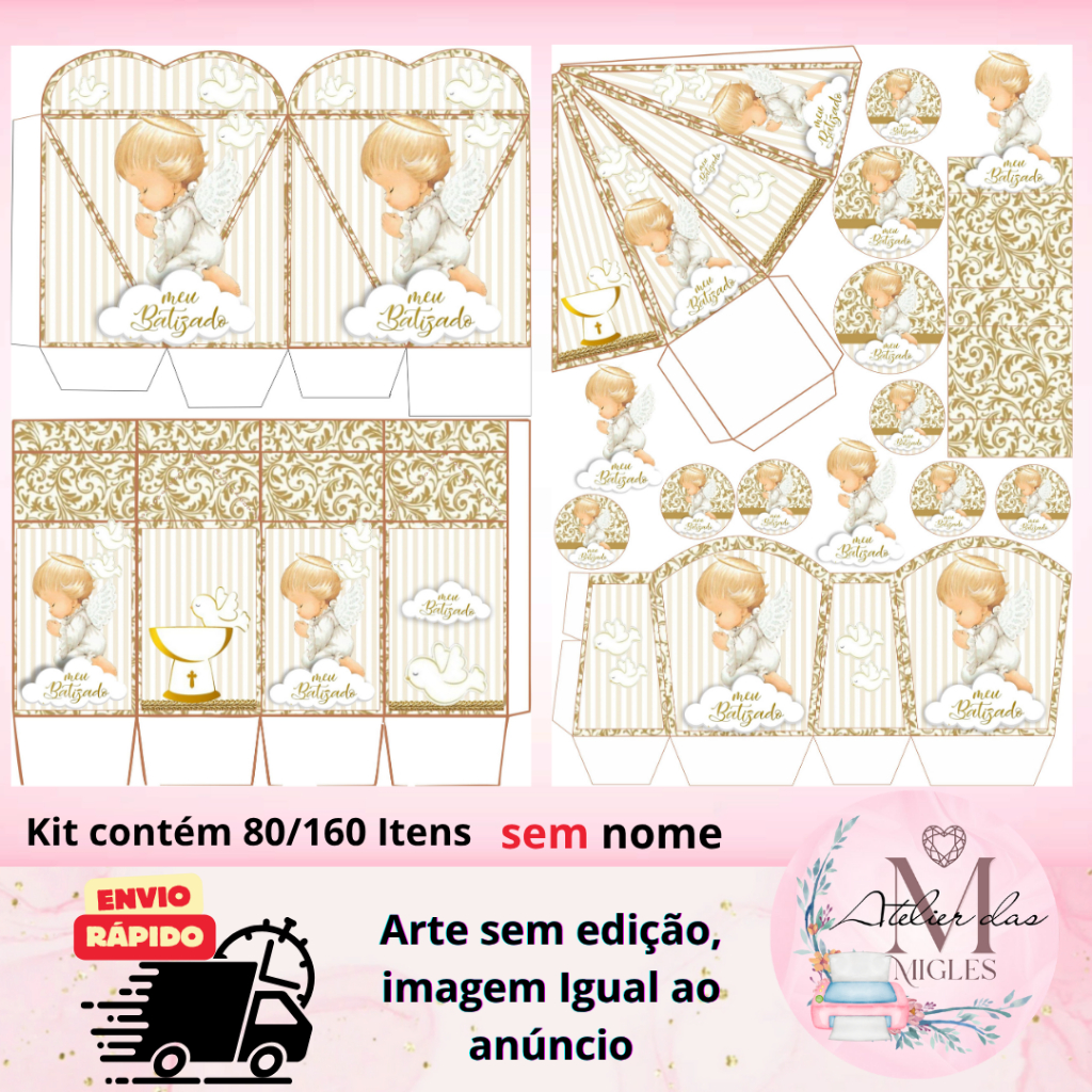 Kit com 80/160 itens lembrancinhas  TEMA BATIZADO (sem nome) - Envio rápido!!! em Oferta na Shopee