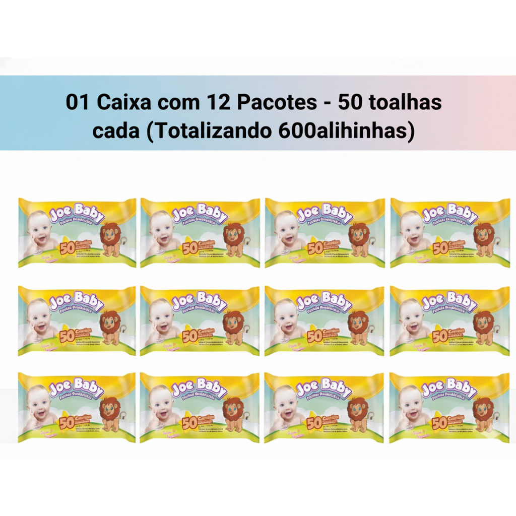 Caixa  com 12 pacotes Toalhas Umedecidas /Lenços Umedecidos Lanolina Aloe Vera | Sem Álcool Joe Baby