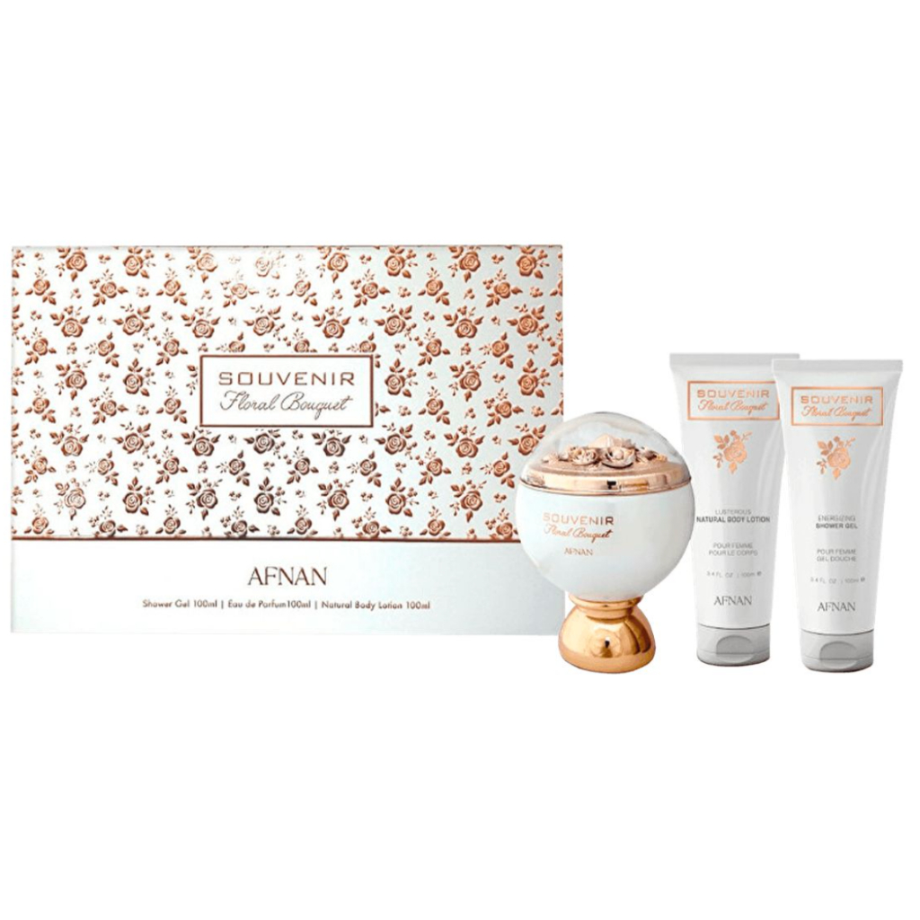 Kit Afnan Souvenir Floral Bouquet Feminino - Eau de Parfum 100ml + Shower Gel 100ml + Body Lotion 100ml