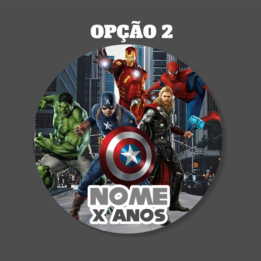 Adesivo Redondo Vingadores 5x5cm – Lembrancinha, Festa Infantil, Decoração Super-Heróis Marvel