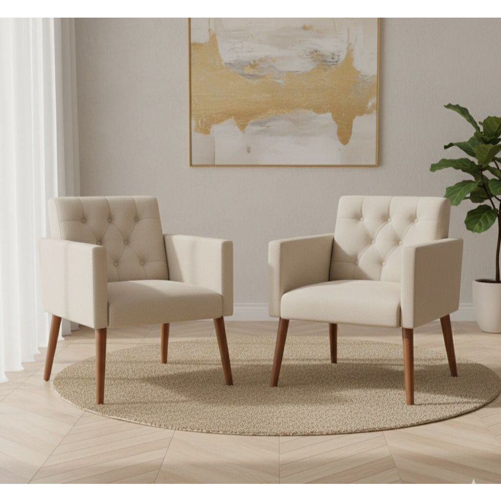 KIT 02 Poltrona JORGE  Decorativa Pés Palito Nina Capitonê charmosa Com ACABAMENTO em Oferta na Shopee