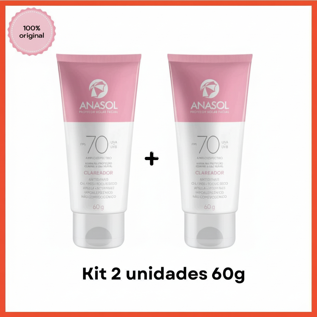 Kit 2 Protetores Solar Clareador Facial Anasol FPS 70 UVA Vegano 60g