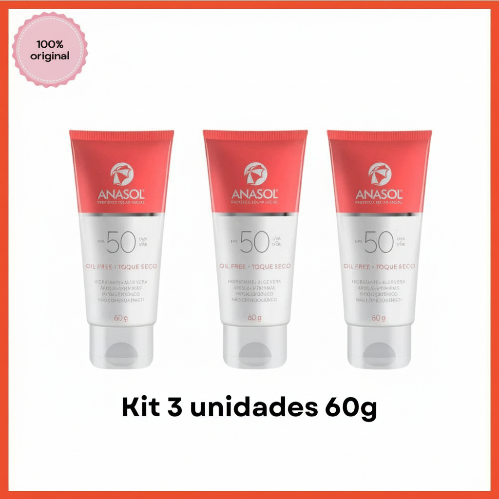 Anasol Kit 3 Protetores Solar Facial FPS 50  Toque Seco sem cor 60g