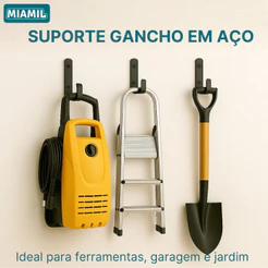 Gancho de Parede Multiuso em Aço Resistente Preto Fosco Antiferrugem –Ferramentas/Quarto/Lavanderia–