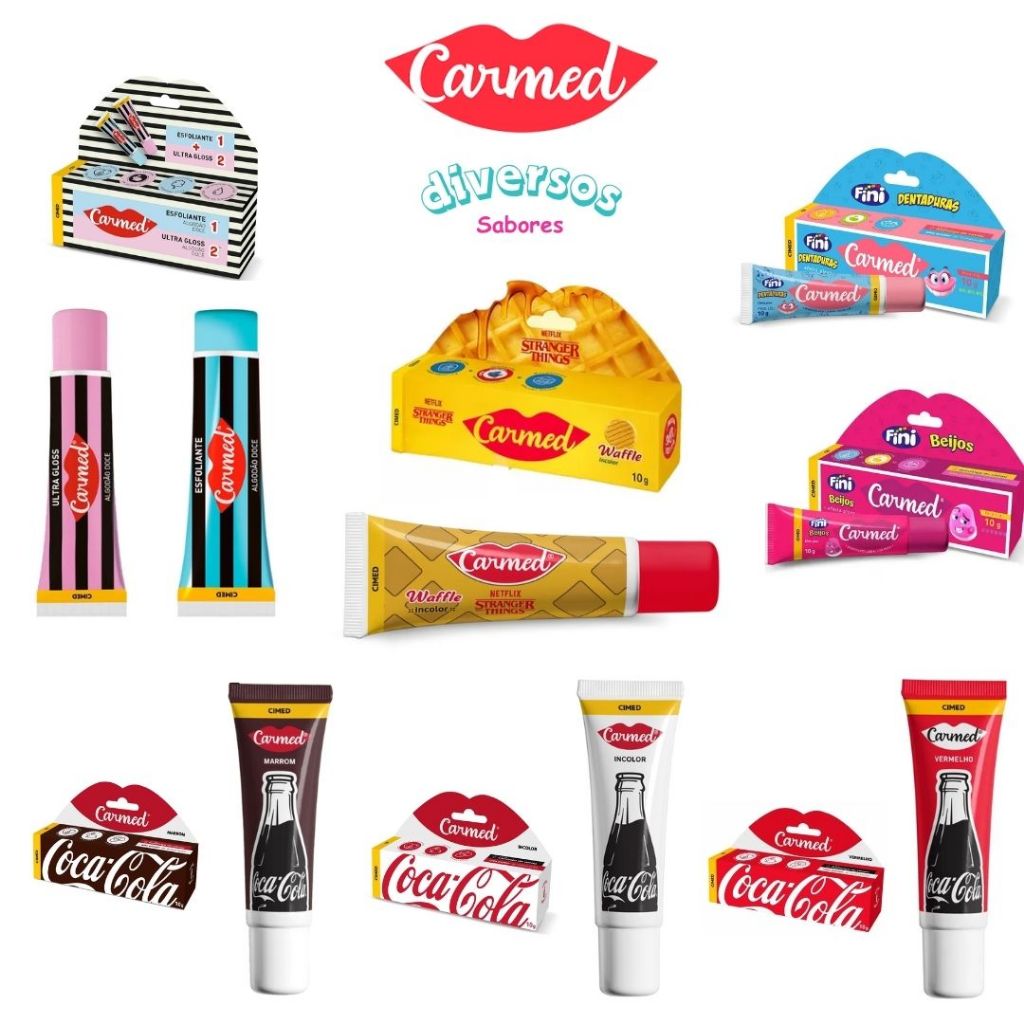 Carmed Hidratante Labial 10g Algodão Doce, Stranger Things Waffle, Coca-Cola – Vários Sabores