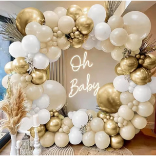 Balão de aniversário kit com 185 balões - Bege + Branco + Dourado para decoração de Festas. em Oferta na Shopee