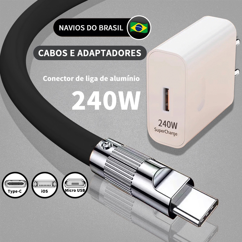 Cabo USB-C 1,5m Azul + Carregador 240W Fast Charge: Carregue Rápido Samsung, Mot