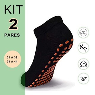 Imagem Kit 2 Pares Meia Soquetes Antiderrapante Esportivas Pilates Fisioterapia Yoga Idoso Adulto Infantil 38 a 44 BL