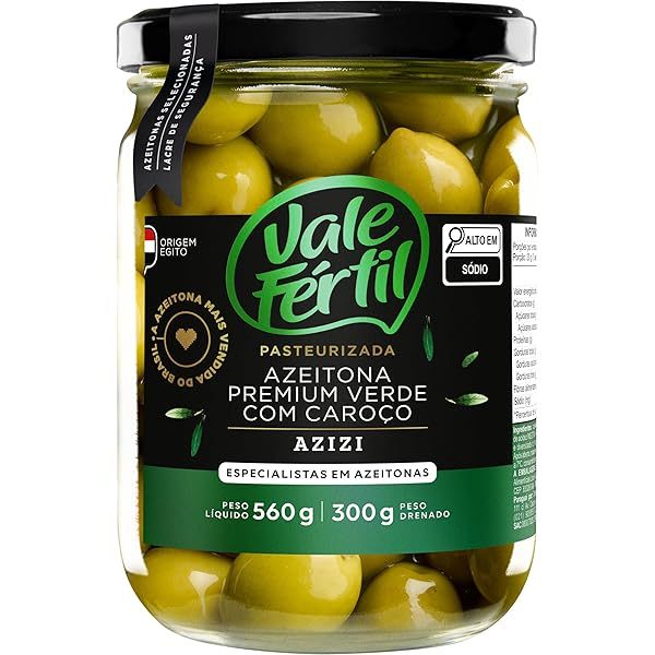 Azeitona Verde Premium em Conserva C/ Caroço Azizi 300g Vale Fértil