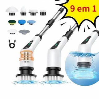 Escova de Limpeza 9 Em 1 Recarregavél Elétrica Giratória Com Cabo Alongador em Oferta na Shopee