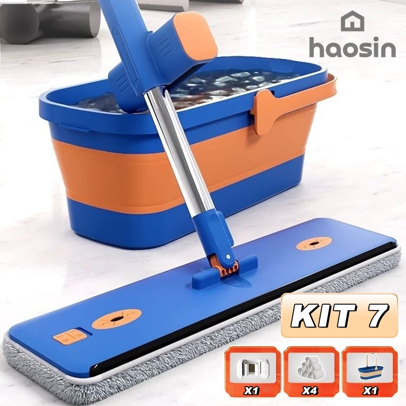 haosin KIT 7 Esfregões Milagrosos Conjunto Dobrável Esfregão Com Balde De Microfibra Com Raspador De Desaguamento