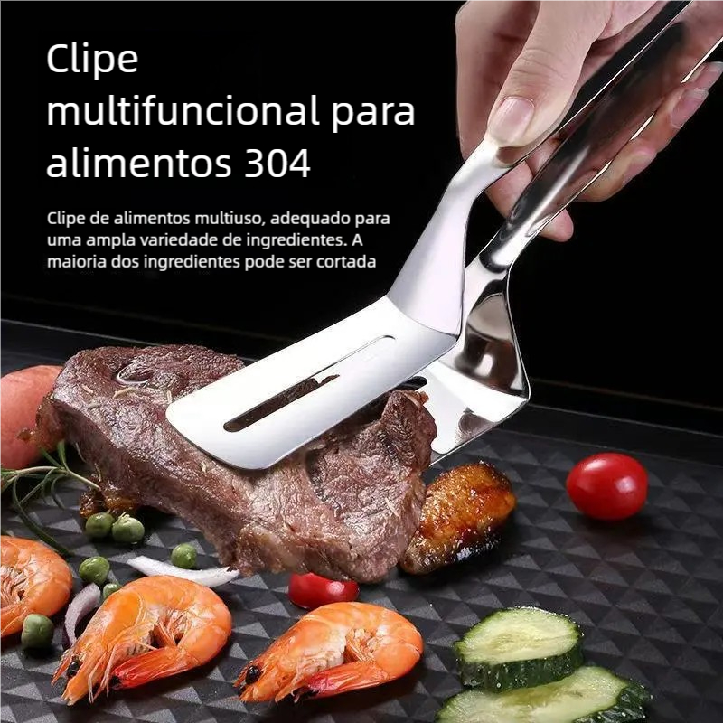 1 pacote de aço inoxidável bife clipe multifuncional peixe fritar espátula churrasco clipe oco dreno óleo clipe alimento