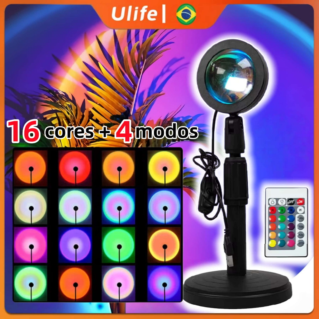 Luminária Por Do Sol Luz Noturna Projetor Led Sunset Casa Loja Fundo Decoração Colorida Atmosfera em Oferta na Shopee
