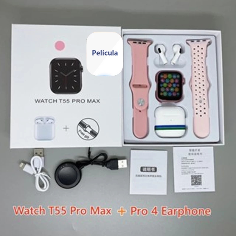 T55 Pro Max Smart Watch Com 4 Earbuds Set Hot-sale 2 Alças Bluetooth Chamada