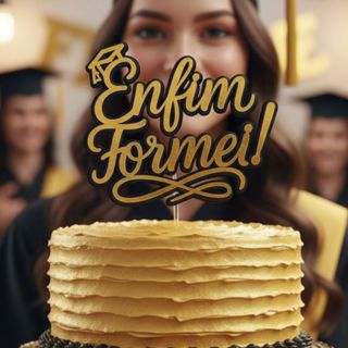 Topo de Bolo Formatura Enfim Formei | Papel Laminado em Camadas | 15cm | Dourado | Prata | Rosa em Oferta na Shopee